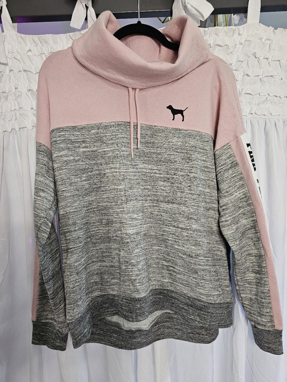 VS PINK Heather Gray and Pink Cowl Sweater